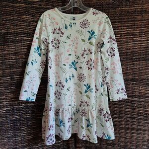 Tea Collection Floral Drop Waist Long Sleeve Ruffle Dress 10 Cream 100% Cotton